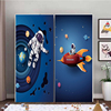 创意门贴纸卡通星空太空宇航员整张自粘男孩儿童房衣柜移门玻璃贴