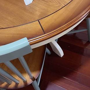 美式圆餐桌地中海圆桌美式全实木圆形餐桌椅家用小户型伸缩艺术