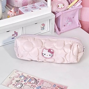 hellokitty奶乎乎笔袋女学生ins日系甜美可爱少女心大容量，铅笔收纳文具袋纯色泡芙文具盒