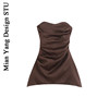 棉洋 气质褶皱显瘦抹胸连衣裙 复古巧克力丝滑垂感派对高腰小短裙