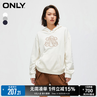 only春季时尚休闲宽松刺绣，拼接连帽，长袖卫衣女12349s010