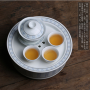 80年代老潮汕枫溪麦穗花工夫，陶瓷茶具高温釉下彩复古套装茶盘盖碗