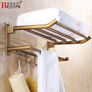 仿古全铜折叠毛巾架，青古铜色浴巾架，套装欧式卫生间浴室置物架