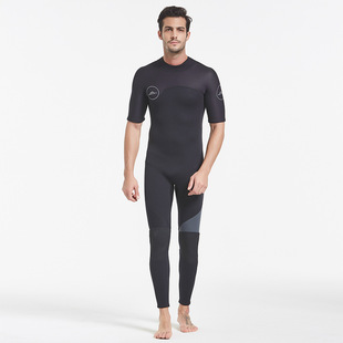男士3mm潜水服连体短袖长裤，保暖御寒桨板，冲浪衣拉链浮潜水母泳衣