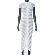 k23ds323亚马逊欧美跨境女装2023秋季短袖，透视针织连衣裙
