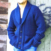 外贸圣诞节宝蓝色毛衣2023秋冬外贸男士休闲长袖，毛衣开衫外套
