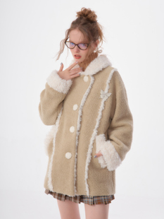 ziziFei秋冬季高级感美式复古加厚加绒羊羔毛大衣毛呢外套女