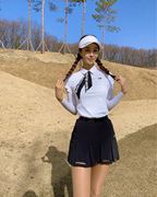 韩国高尔夫服装女长袖T恤时尚运动薄款Polo衫两段袖设计有领上衣
