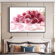 卧室床头装饰画主卧挂画现代简约客厅墙画壁画轻奢玫瑰风景玻璃画