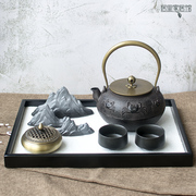 新中式茶几餐桌饰品摆件假山铁艺茶具样板房设计创意软装组合茶杯