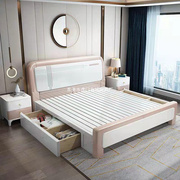 全实木床简约现代白色，1.8米双人床主卧婚床轻奢1.5米储物高箱床