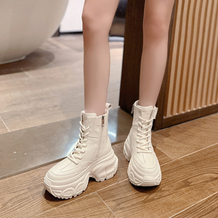 小个子真皮短靴欧洲站，2023年女靴秋冬季单靴厚底增高马丁靴潮