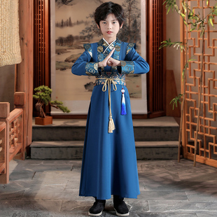 男童唐装汉服春秋男孩中国风，2024儿童古装，女童古风国学演出服
