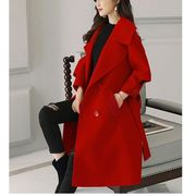 高货21年秋冬季大红色呢子大衣女中长款加厚宽松毛呢外套潮