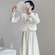 新中式国风白色长袖衬衫吊带连衣裙，女秋冬改良旗袍，伴娘服长裙套装