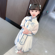 女童中国风青花瓷套装汉服儿童，春夏女连衣裙演出服，古装公主裙裙子