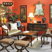 美式复古实木茶几欧式艺术手绘角几法式金箔奢华客厅组合咖啡台