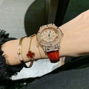 蒂米妮韩版高级感满钻气质旋转女表镂空时来运转时尚皮带镶钻手表