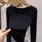 黑色镂空打底衫女设计感小众春季洋气长袖T恤圆领修身内搭上衣潮