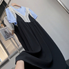 森系韩版圆领短袖雪纺衫黑色减龄连衣裙时尚休闲洋气