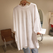 纯色宽松大版中长款纯棉半袖，上衣2023韩版夏季白色短袖t恤女