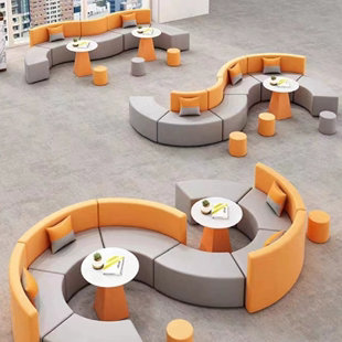 办公室休息区休闲沙发简约现代大厅会客接待弧形，异形圆形茶几组合