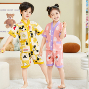 儿童睡衣女纯棉短袖夏季薄款可爱卡通日式和服男孩童装居家服套装