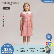 teenieweeniekids小熊童装，24年夏季女童纯棉，翻领格纹连衣裙