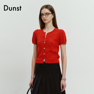 Dunst2024夏季圆领麻花纹针织开衫女士修身短袖半袖UDSW4B223