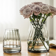 高级感轻奢花瓶摆件客厅插花鲜花，餐桌网红干花透明玻璃水养玫瑰大