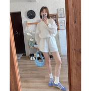 运动服套装女2024夏季韩版时尚，宽松休闲白色防晒衣短裤两件套
