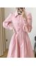 2024春季女装长袖连衣裙粉红色，法式温柔气质中长款显瘦衬衫裙