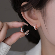 韩国玫瑰金素圈耳环女2024年纯银耳饰高级感耳钉小巧耳圈