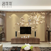 新中式壁纸花鸟丝绸客厅书房卧室电视背景墙无纺布墙纸定制壁画