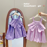 女童吊带裙夏季2024网红带，翅膀背心连衣裙儿童，韩系气质公主裙