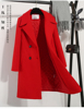 红色毛呢大衣中长款秋冬季新年韩版修身加棉加厚呢子，外套女结婚