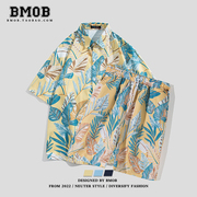 bmob夏威夷海边度假沙滩套装，夏季薄短袖，衬衫男宽松休闲五分中裤子