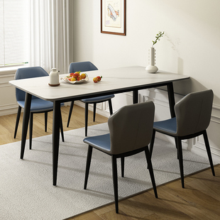 岩板餐桌家用小户型现代简约轻奢吃饭桌子长方形，大理石餐桌椅组合