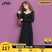 妖精的口袋法式黑色镂空长袖连衣裙女2023冬季修身显瘦小黑裙