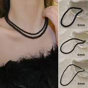 黑色珍珠项链女小众设计感轻奢高级感颈链2023气质毛衣链