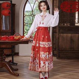 马面裙敬酒服新娘新中式国风，女装汉服春夏装红色订婚连衣裙子套装