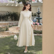 伴娘服春季新中式改良旗袍连衣裙，订婚礼服平时可穿登记领证小白裙