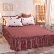 纯色格子公主风小清新水洗棉磨毛活性印花植物羊绒单床裙床盖床单
