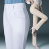 春季中年女裤白色修身显瘦直筒裤四面弹力女士大码休闲裤高腰长裤