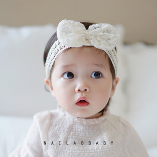韩版婴儿镂空蕾丝蝴蝶结，发带女宝宝护囟门头饰，公主发饰百搭头带
