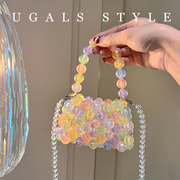 ugals法式仙女迷你糖果色手工，编织串珠珍珠，零钱饺子手提斜挎小包