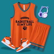 夏季训练营儿童橙色篮球服套装定制蓝球男女大中童学生体能服背心