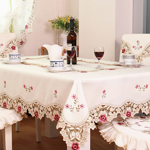 高档桌布椅套布艺欧式绣花餐桌布台布茶，几桌旗椅子套椅垫套装