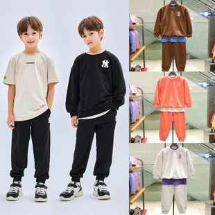 MLB韩国童装23秋款男女童时尚卫衣长裤休闲运动套装三件套