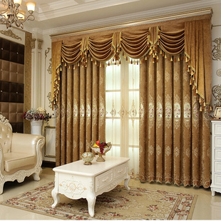 现代宫廷加厚高档雪尼尔，欧式奢华遮光绣花窗，帘布成品落地客厅卧室